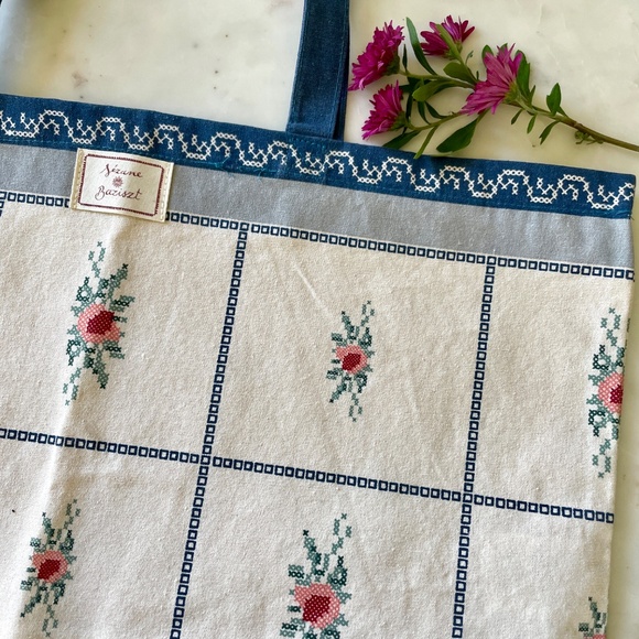 Sezane x Baziszt Blue Floral Tote Bag - Picture 6 of 12